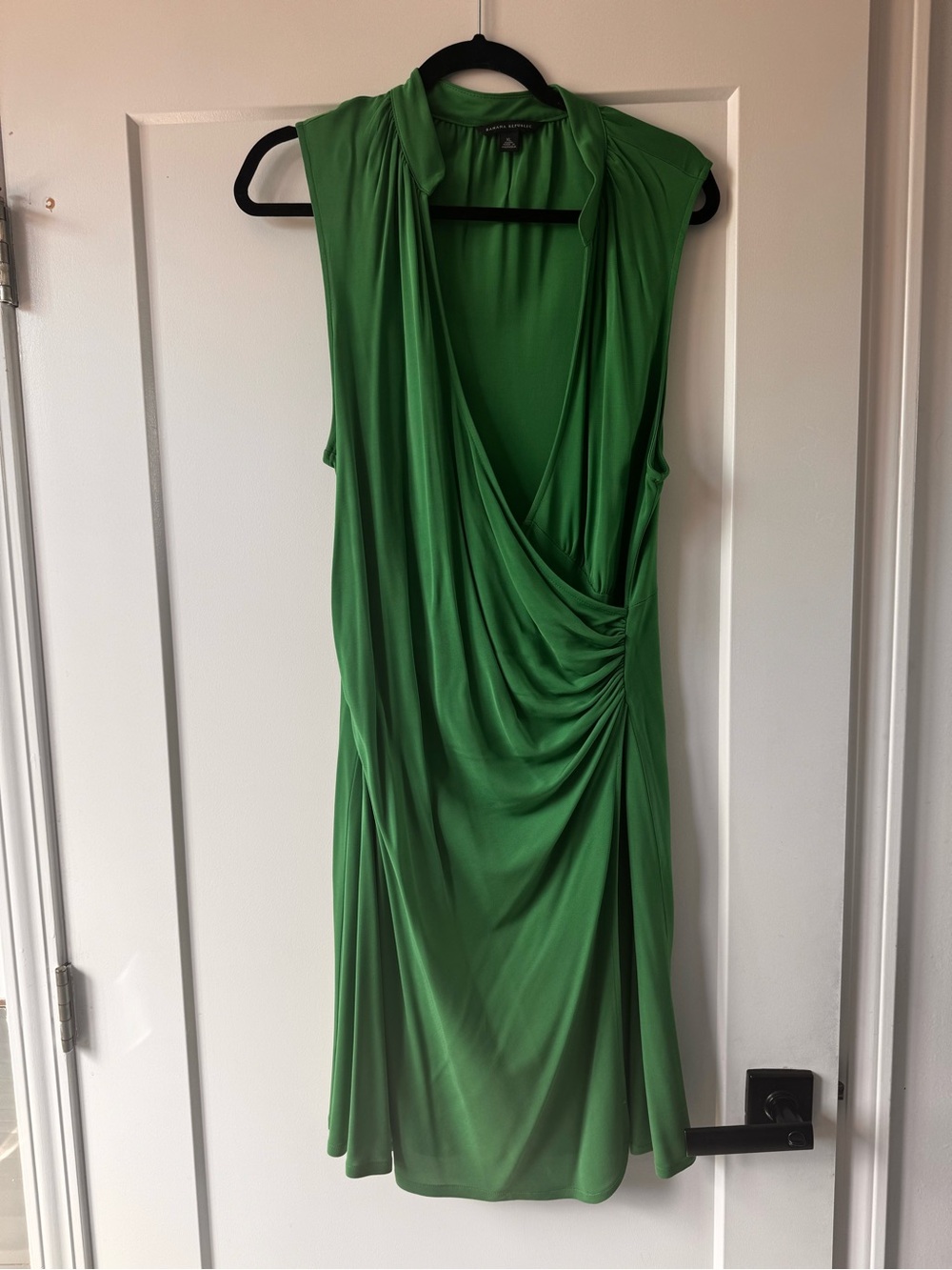 Vintage 2000s Banana Republic Bright Green Draped V-Neck Midi Dress